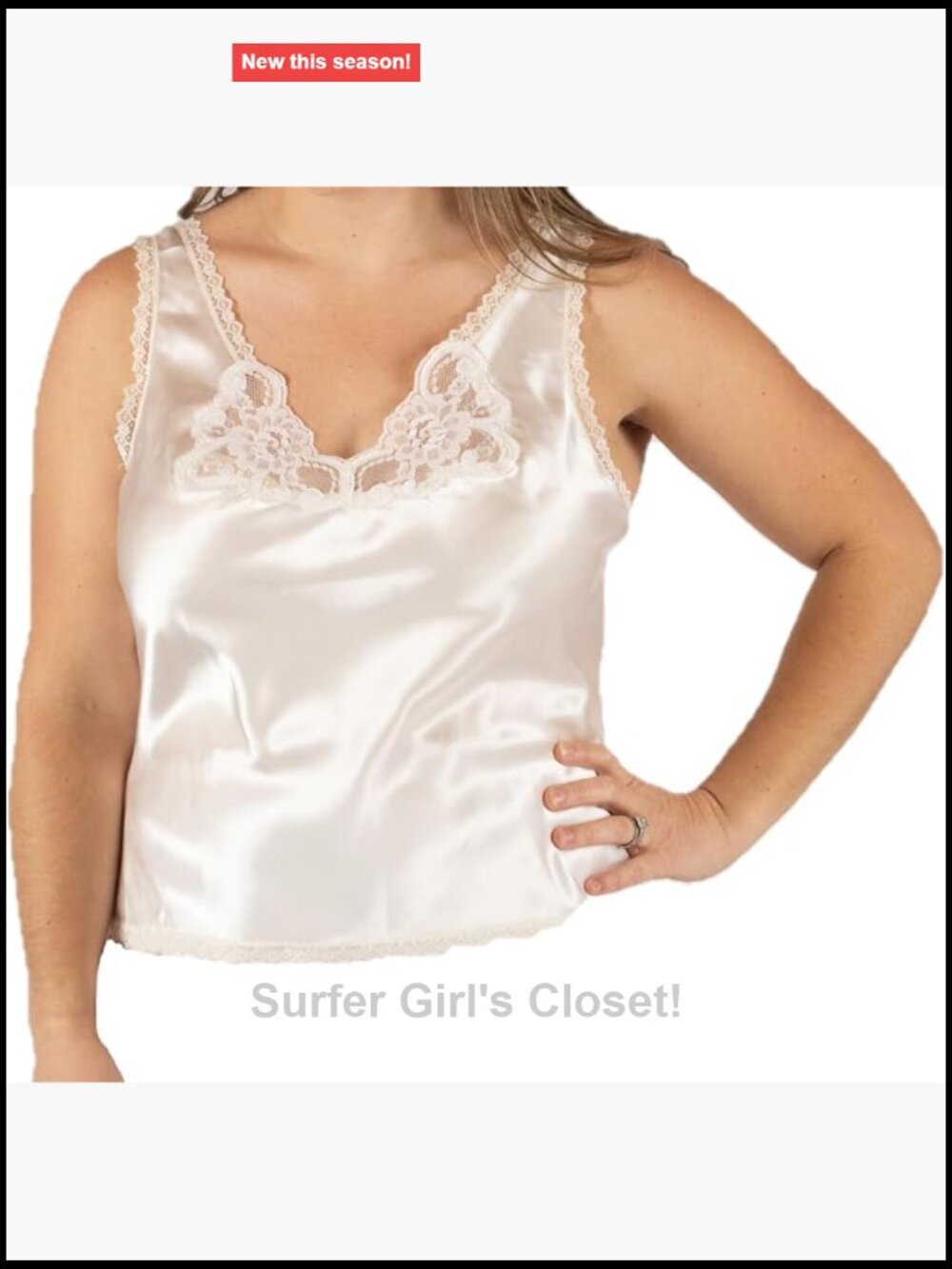 Satin Lace Trim Adjustable Strap Camisole Tank Top